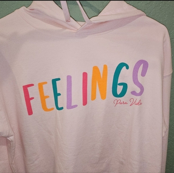 NEW Pura Vida "Feelings" Pink Cropped Hoodie Adult Size Small - Picture 3 of 6